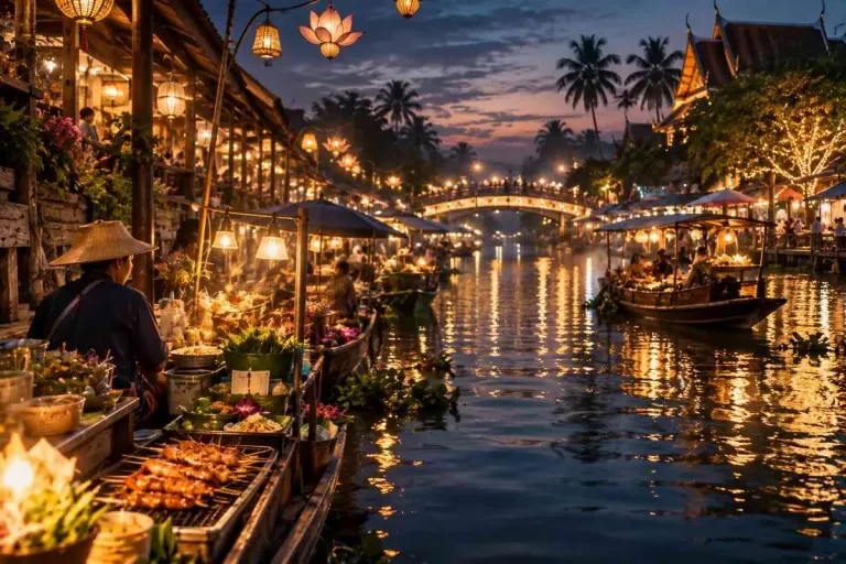 В Таиланде проходит ночной фестиваль еды и света Neramit Amphawa